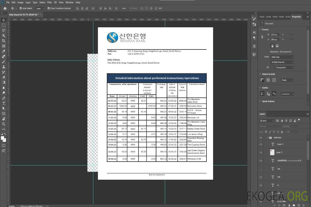 Relevé de la Shinhan Bank de Corée du Sud xls template